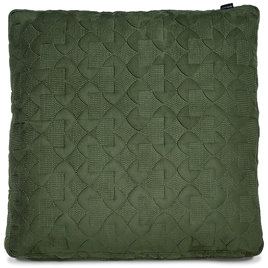 Minimalist fabric sofa pillow classic green in white background.