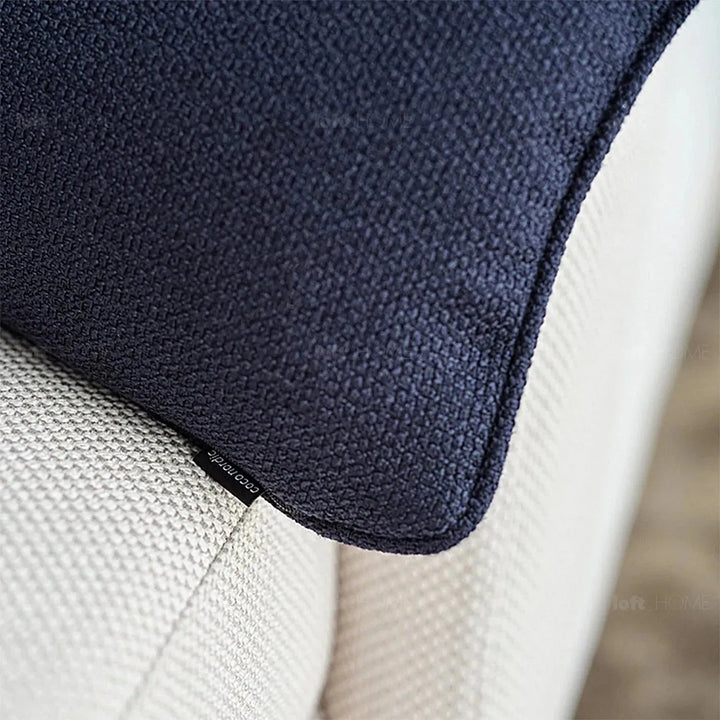 Minimalist fabric sofa pillow indigo blue color swatches.