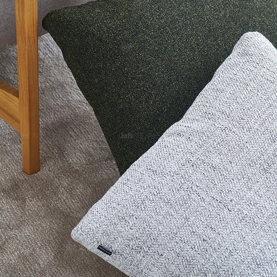 Minimalist fabric sofa pillow nor white color swatches.