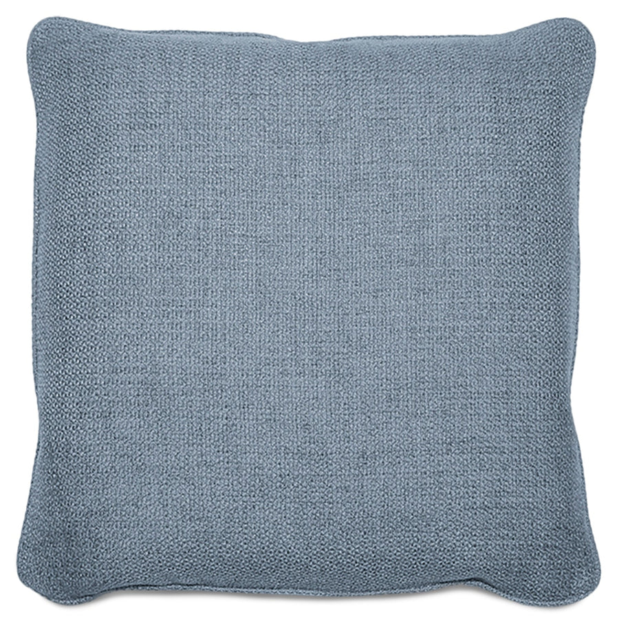 Minimalist fabric sofa pillow pale blue in white background.