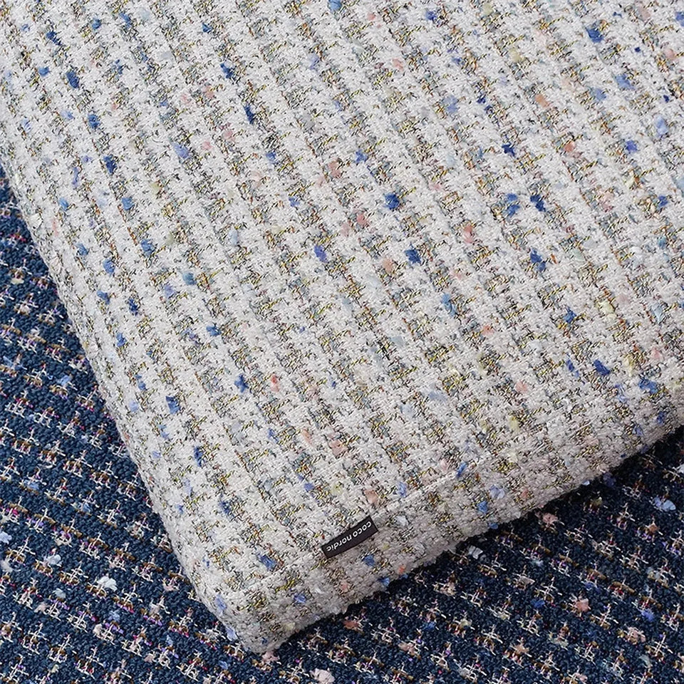 Scandinavian fabric sofa pillow pearl white color swatches.