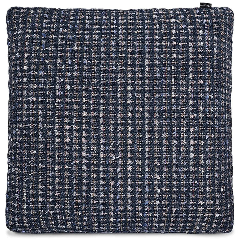 Scandinavian fabric sofa pillow sapphire blue in white background.