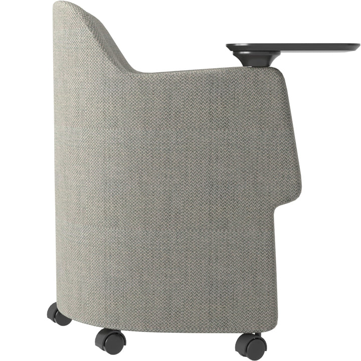 Minimalist fabric training office chair with writing board cactus in details.