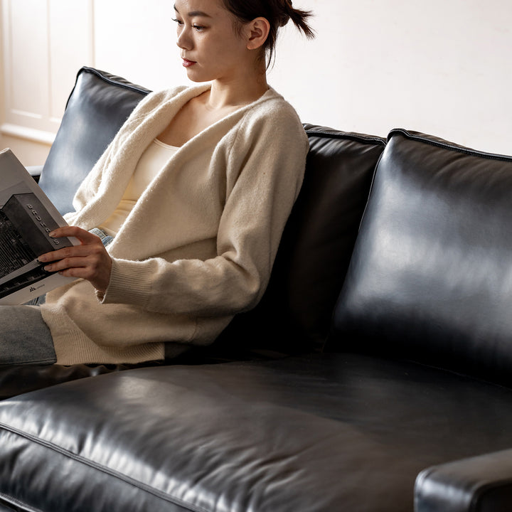 Minimalist genuine leather 1 seater sofa unique color swatches.