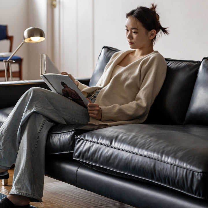 Minimalist genuine leather 1 seater sofa unique with context.