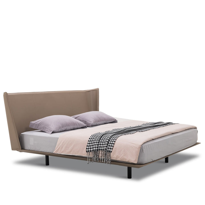 Minimalist genuine leather bed alys in white background.