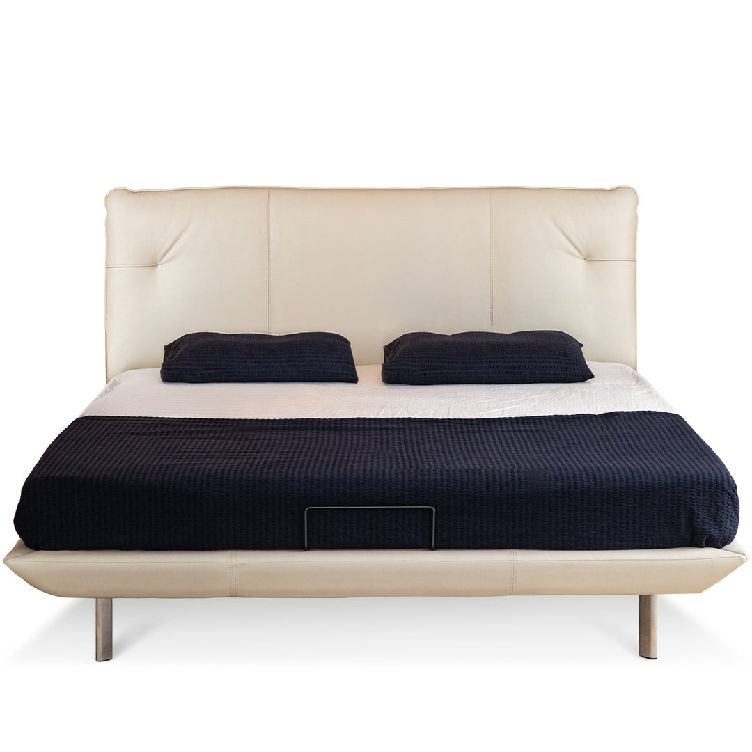Minimalist genuine leather bed rhine in still life.