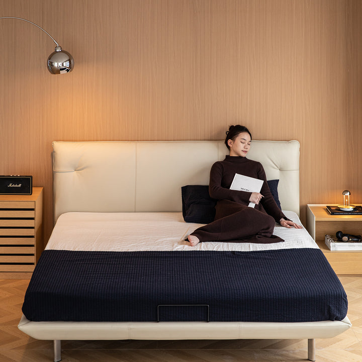 Minimalist genuine leather bed rhine color swatches.