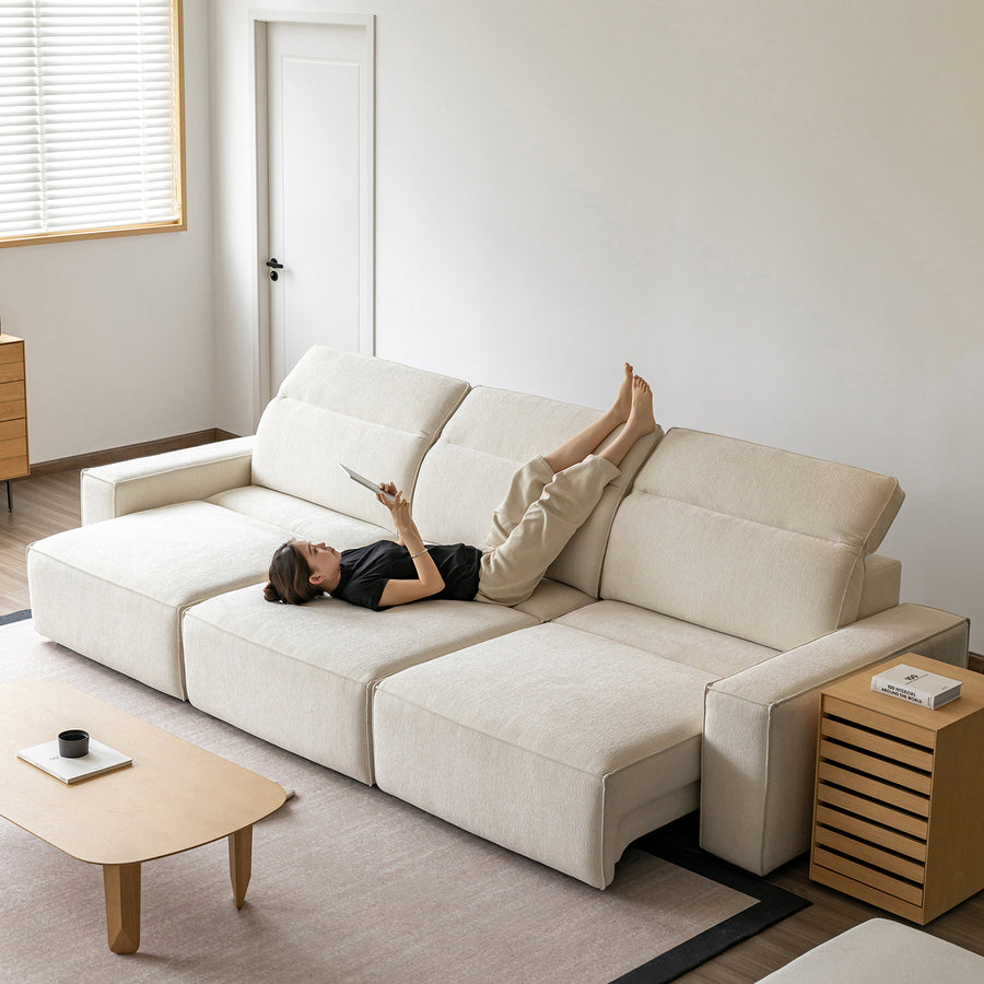 Minimalist genuine leather electric recliner 4 seater sofa bed string primary product view.