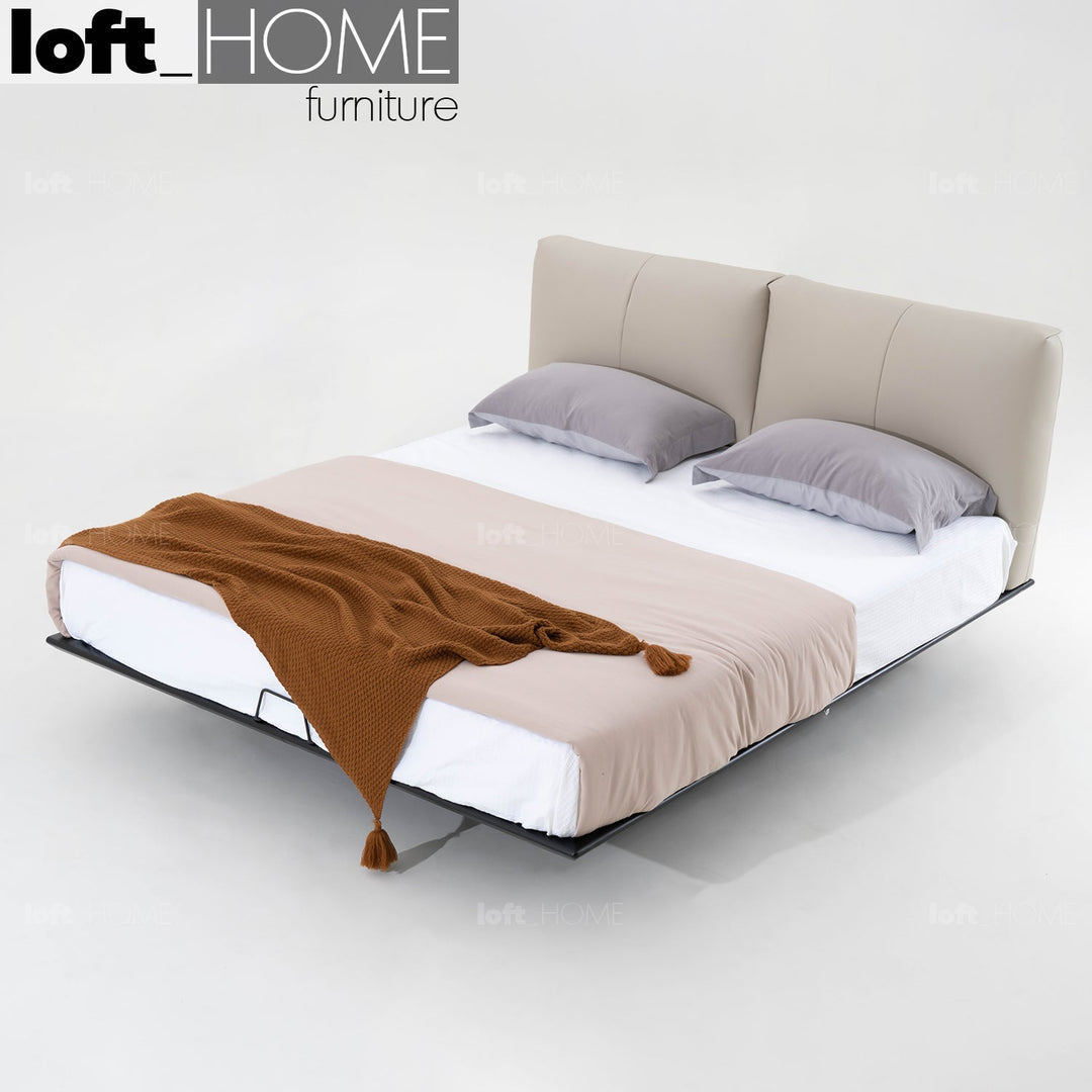 Minimalist genuine leather floating bed fides environmental situation.