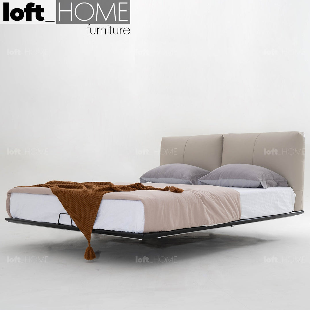 Minimalist genuine leather floating bed fides situational feels.