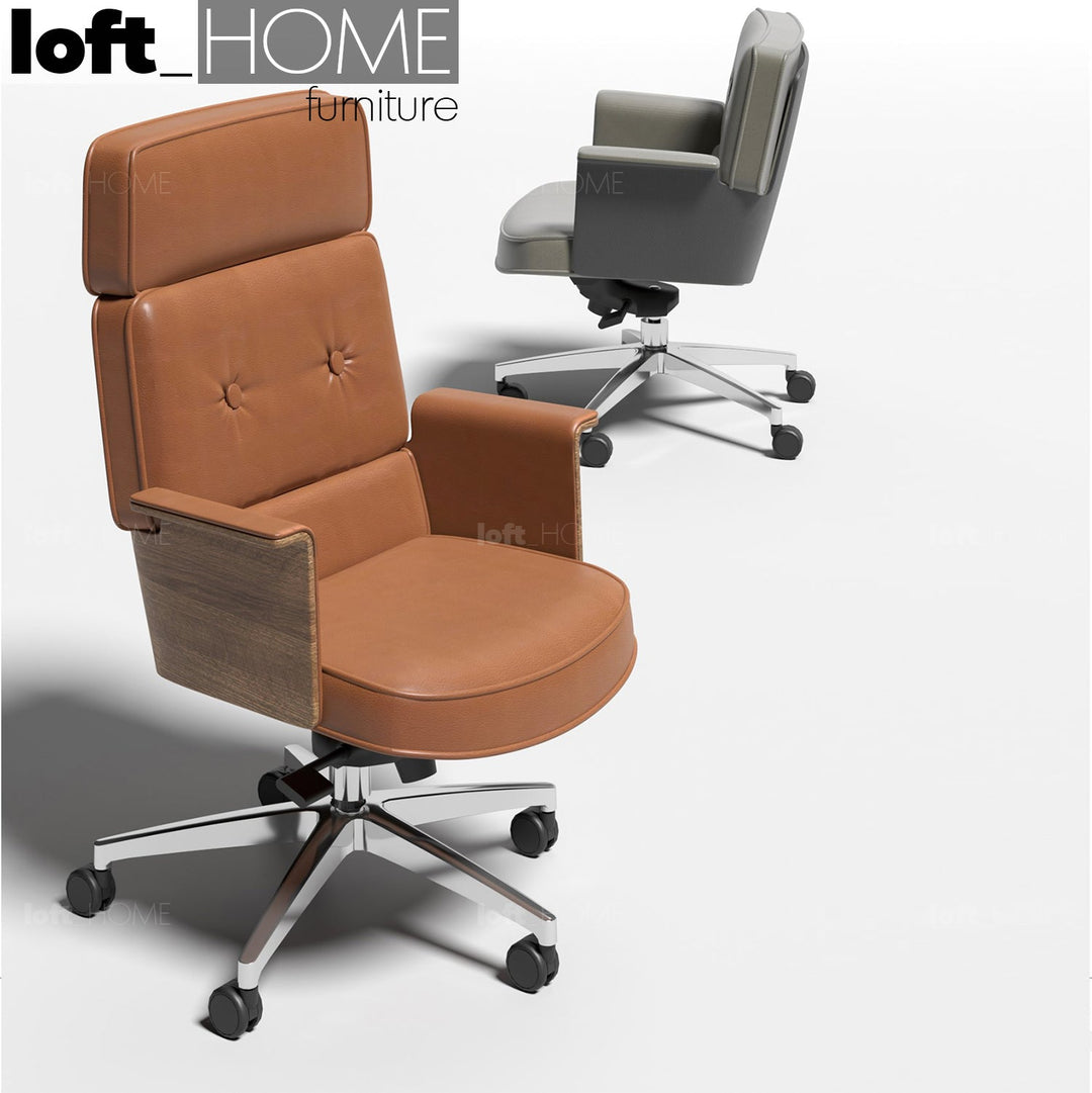 Minimalist Genuine Leather Office Chair RETRO High Back Bent Plate