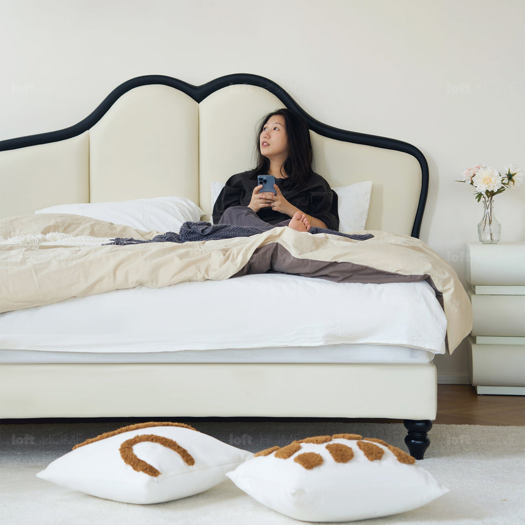 Minimalist leather bed butterfly in real life style.