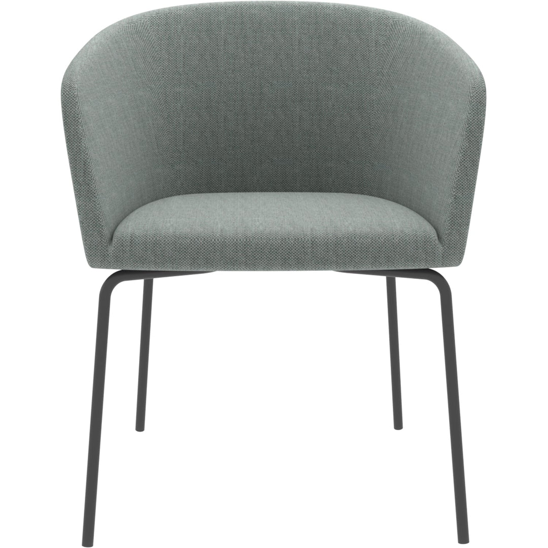 Minimalist metal fabric dining chair slicing in details.