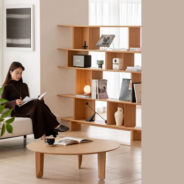 Minimalist oak wood veneer shelf berg primary product view.