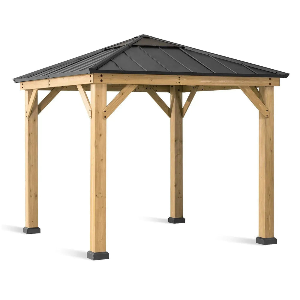 Minimalist outdoor gazebo harmony in white background.