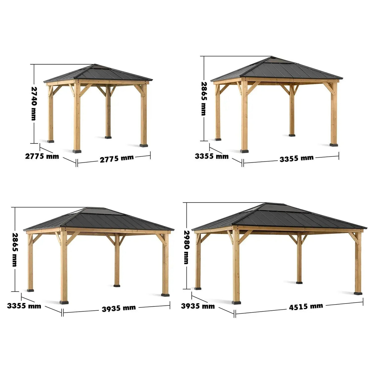 Rustic outdoor gazebo harmony size charts.