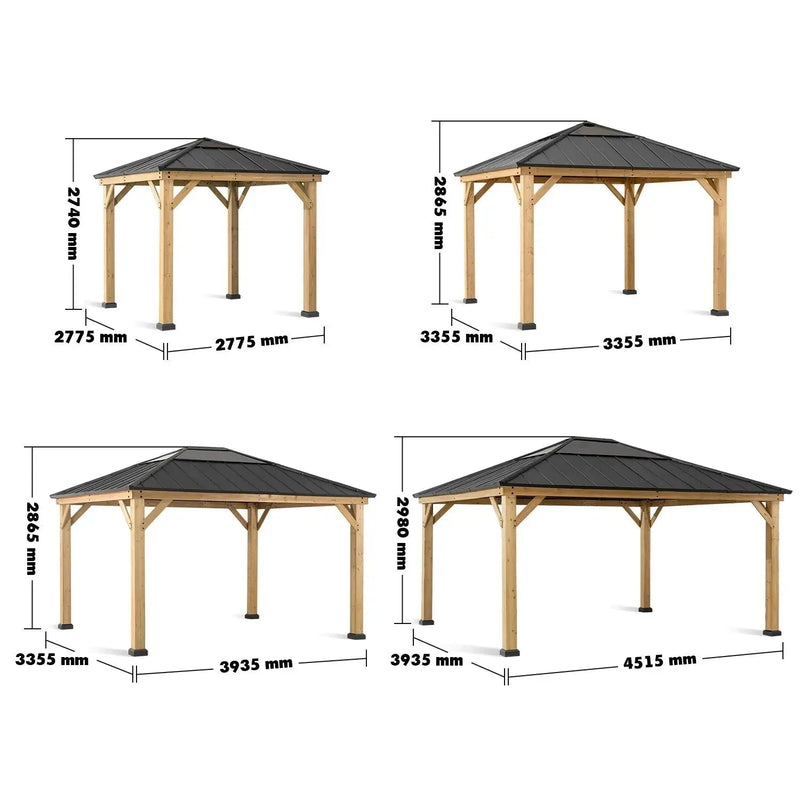Rustic outdoor gazebo harmony size charts.