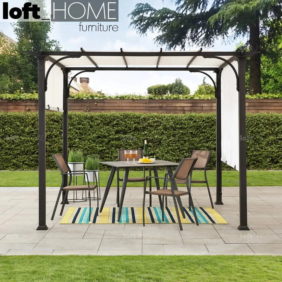 Contemporary outdoor pergola oasis material variants.