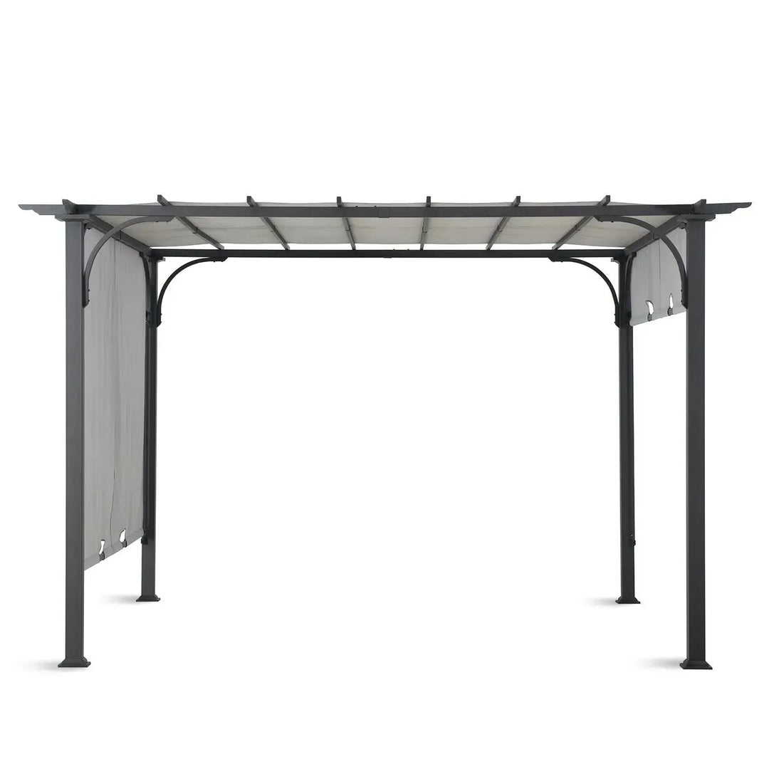 Contemporary outdoor pergola oasis in close up details.
