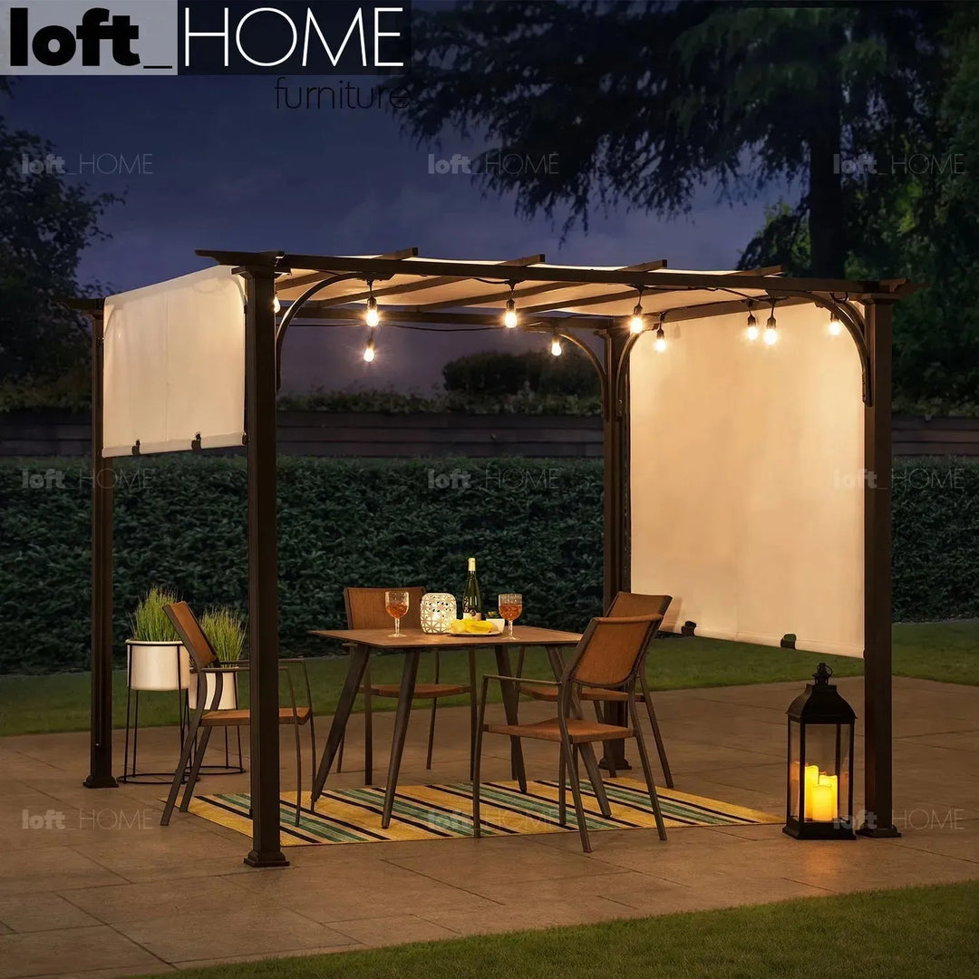 Contemporary outdoor pergola oasis in real life style.