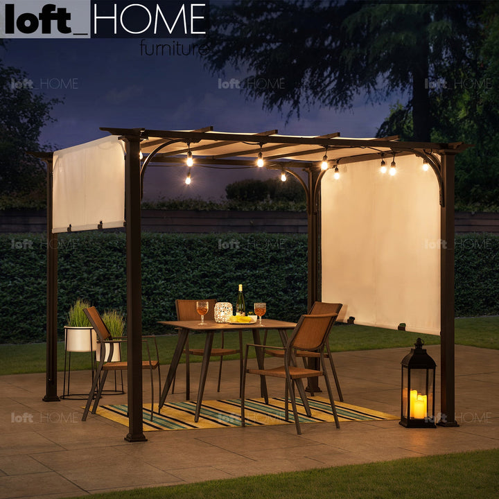 Minimalist outdoor pergola oasis in real life style.