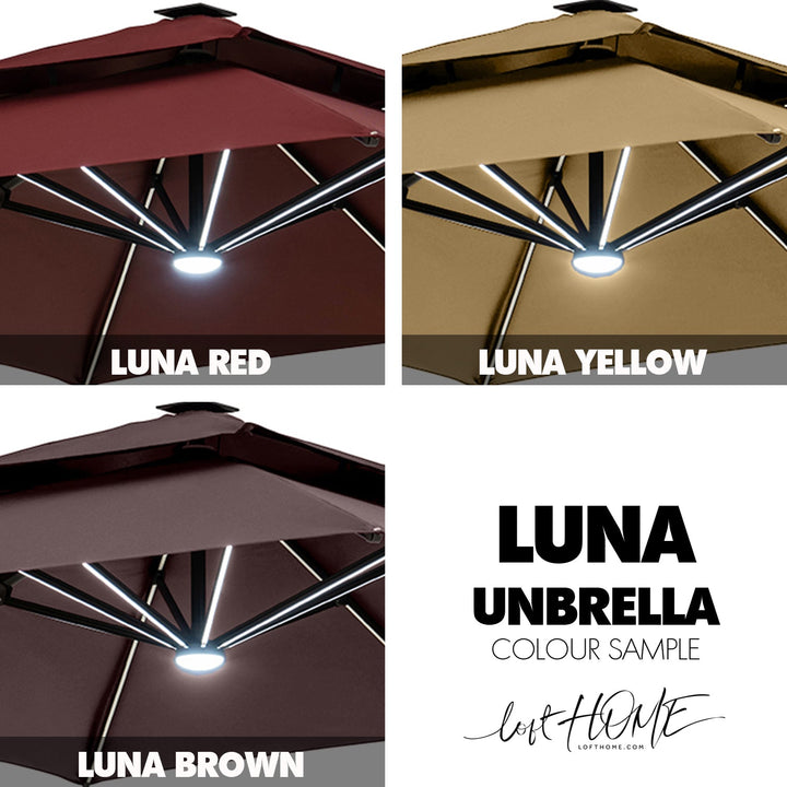 Minimalist outdoor umbrella luna color swatches.