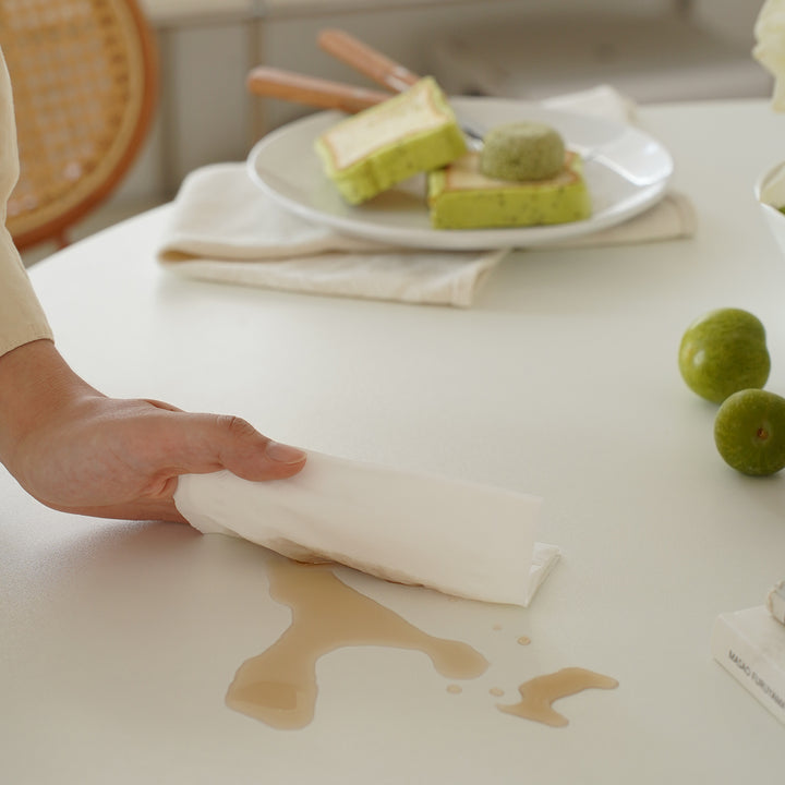 Minimalist plywood round dining table tulip in details.