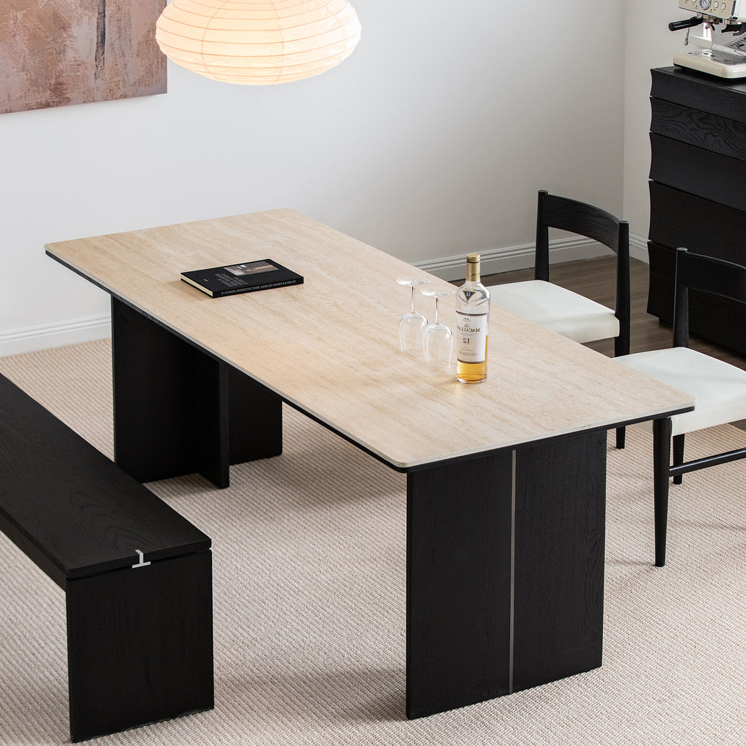 Minimalist sintered stone dining table black oslo material variants.