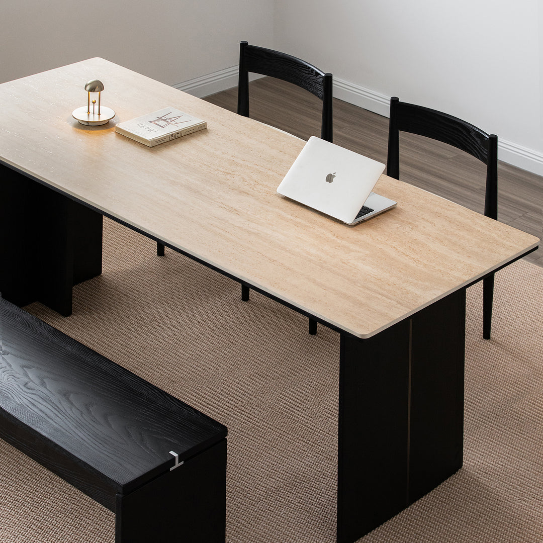 Minimalist sintered stone dining table black oslo in panoramic view.