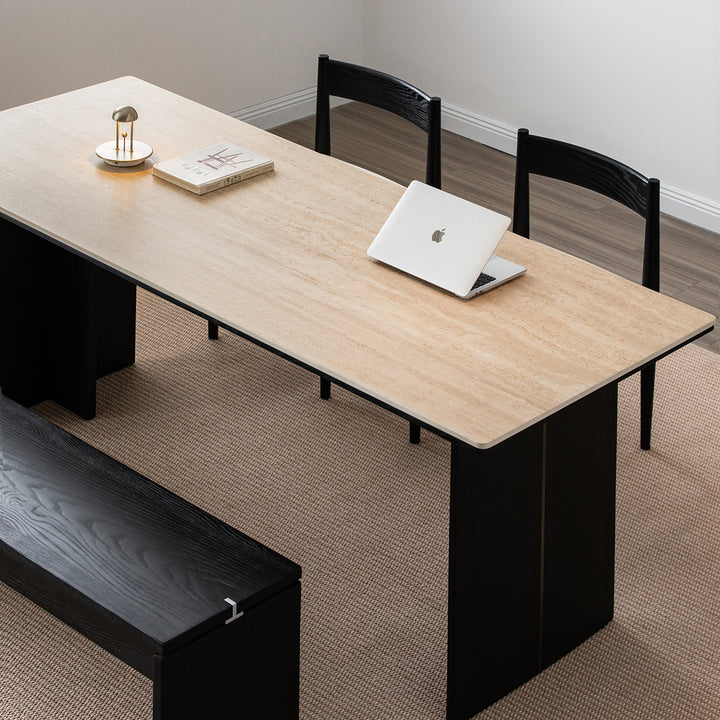 Minimalist sintered stone dining table black oslo in panoramic view.