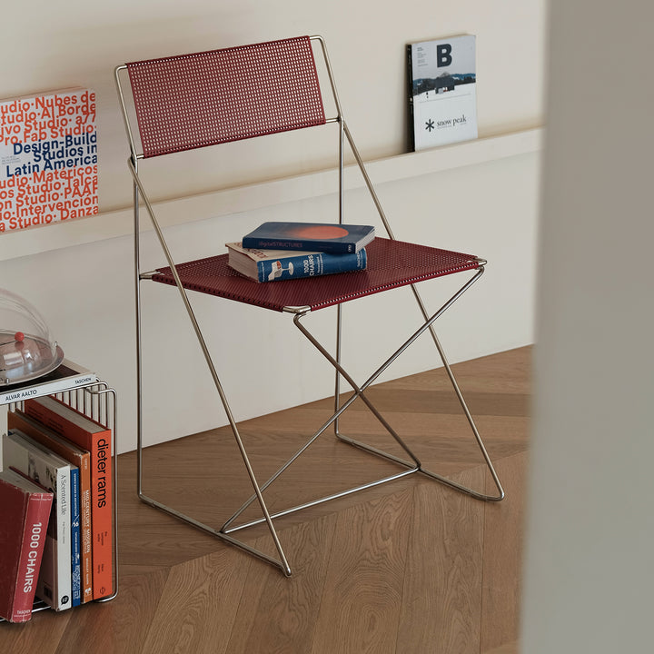 Minimalist steel dining chair x-line environmental situation.