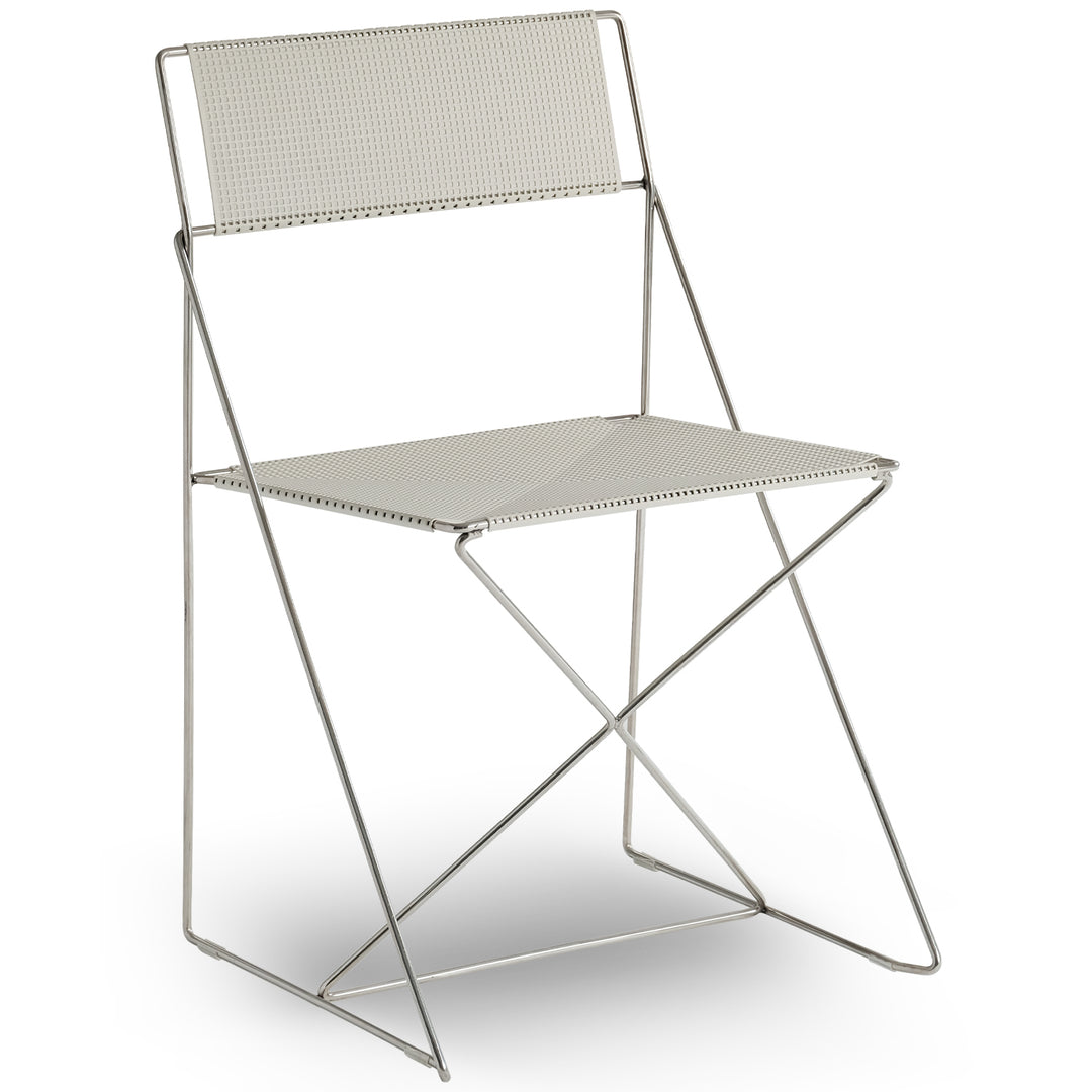 Minimalist steel dining chair x-line situational feels.