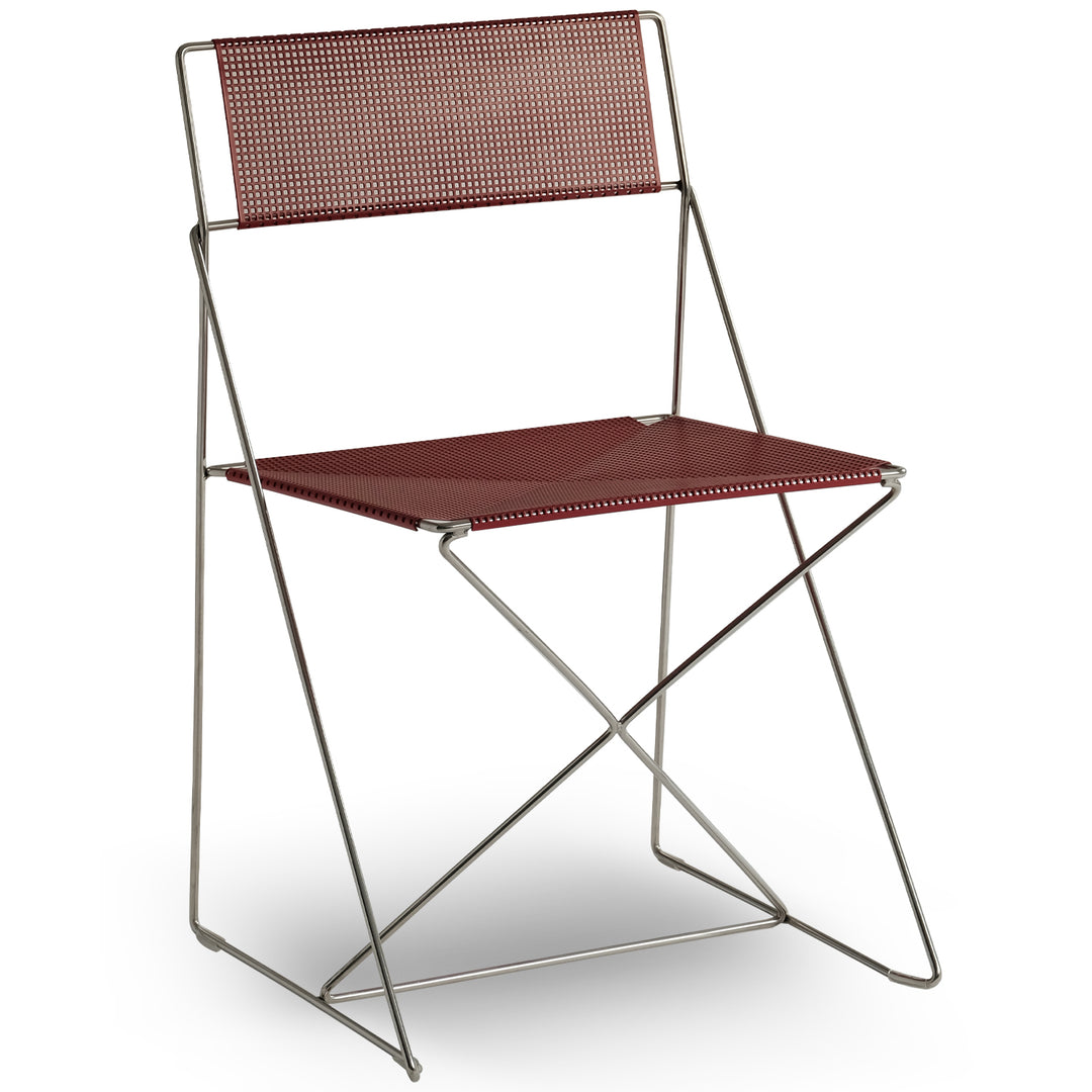 Minimalist steel dining chair x-line layered structure.