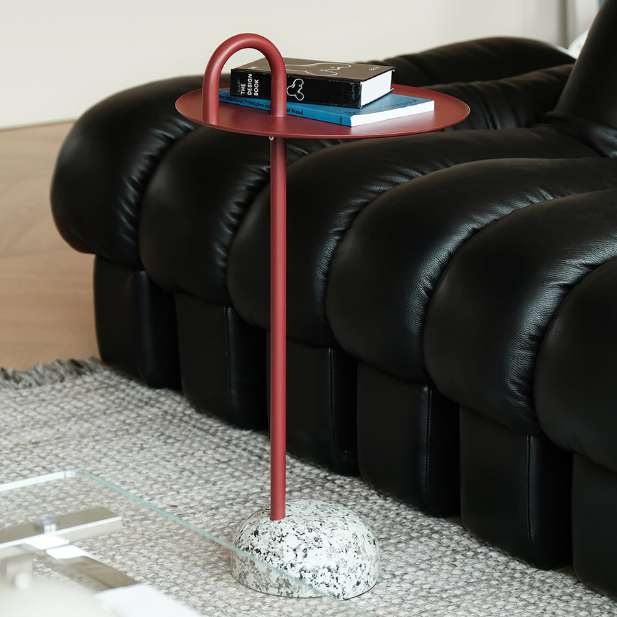 Minimalist steel marble side table loop primary product view.