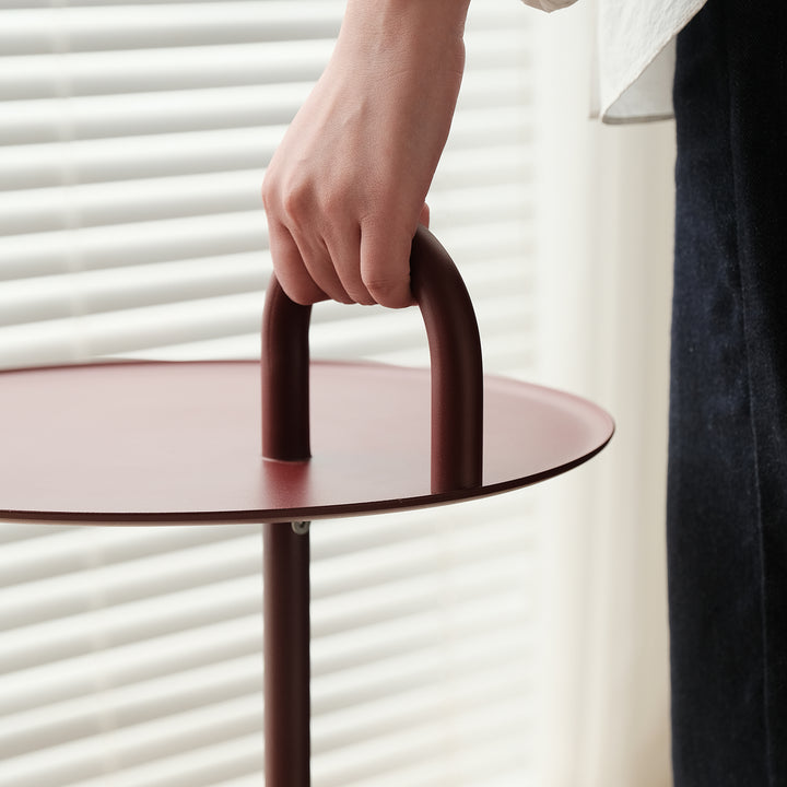 Minimalist steel marble side table loop material variants.