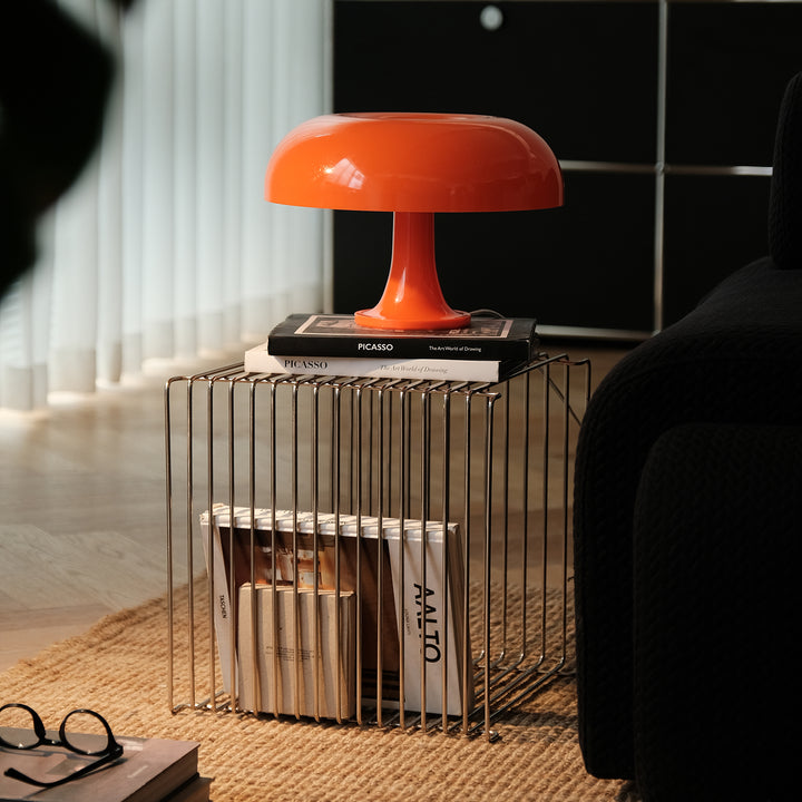 Minimalist steel side table panton wire in still life.