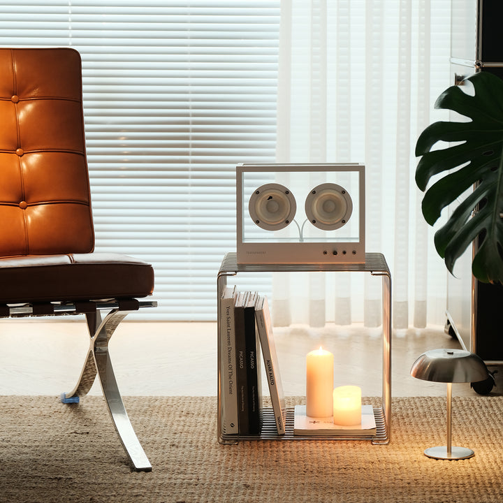 Minimalist steel side table panton wire environmental situation.