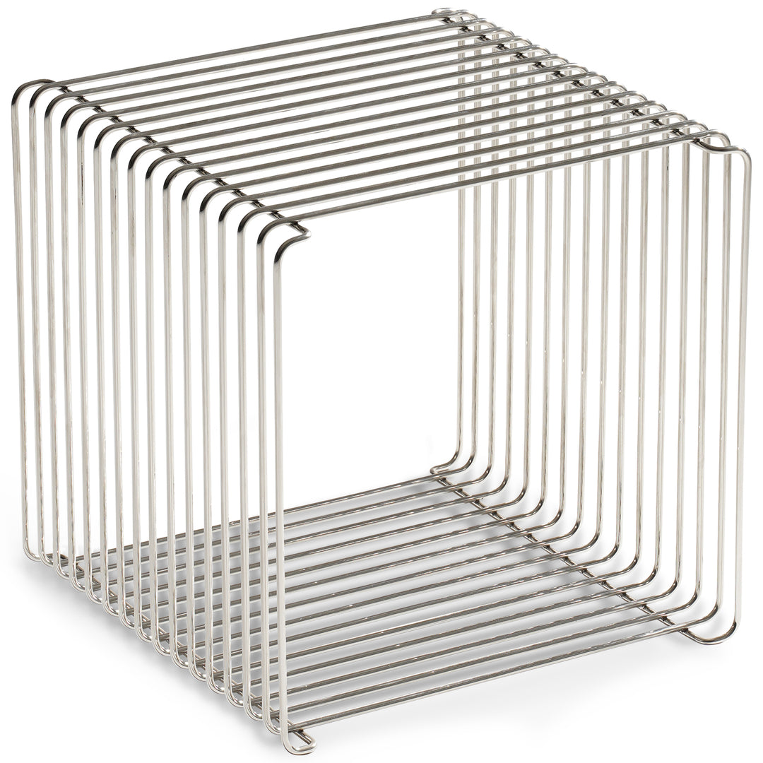 Minimalist steel side table panton wire in white background.