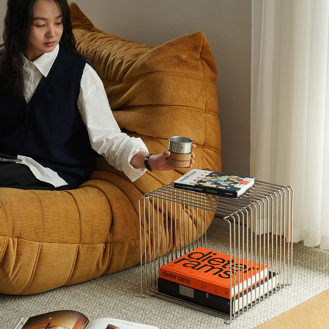 Minimalist steel side table panton wire color swatches.