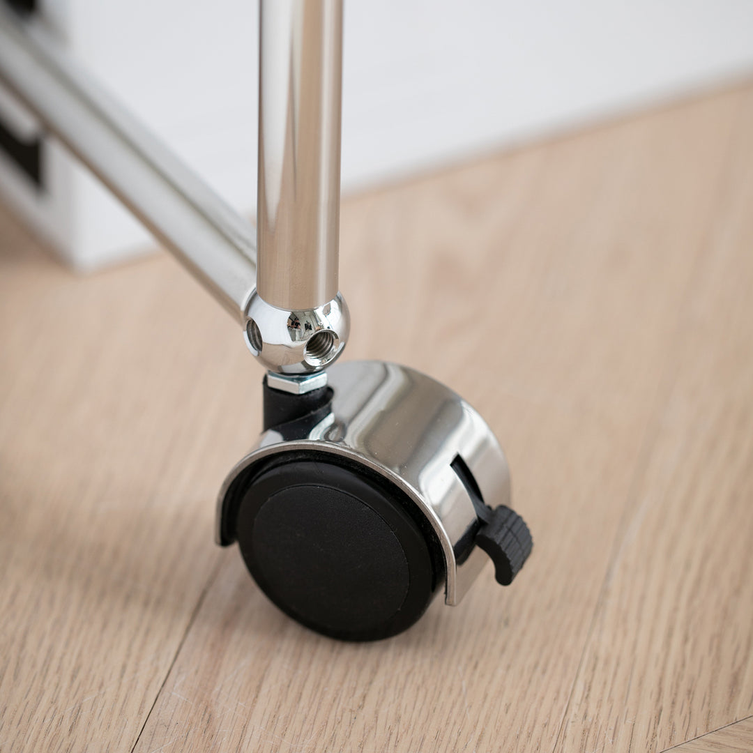 Minimalist steel wheeled study table usm in details.