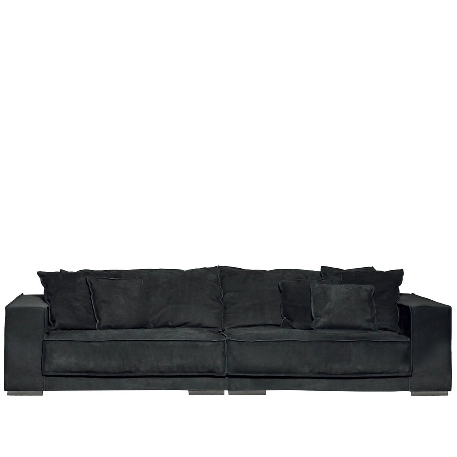 Minimalist suede fabric 3 seater sofa budapest in white background.