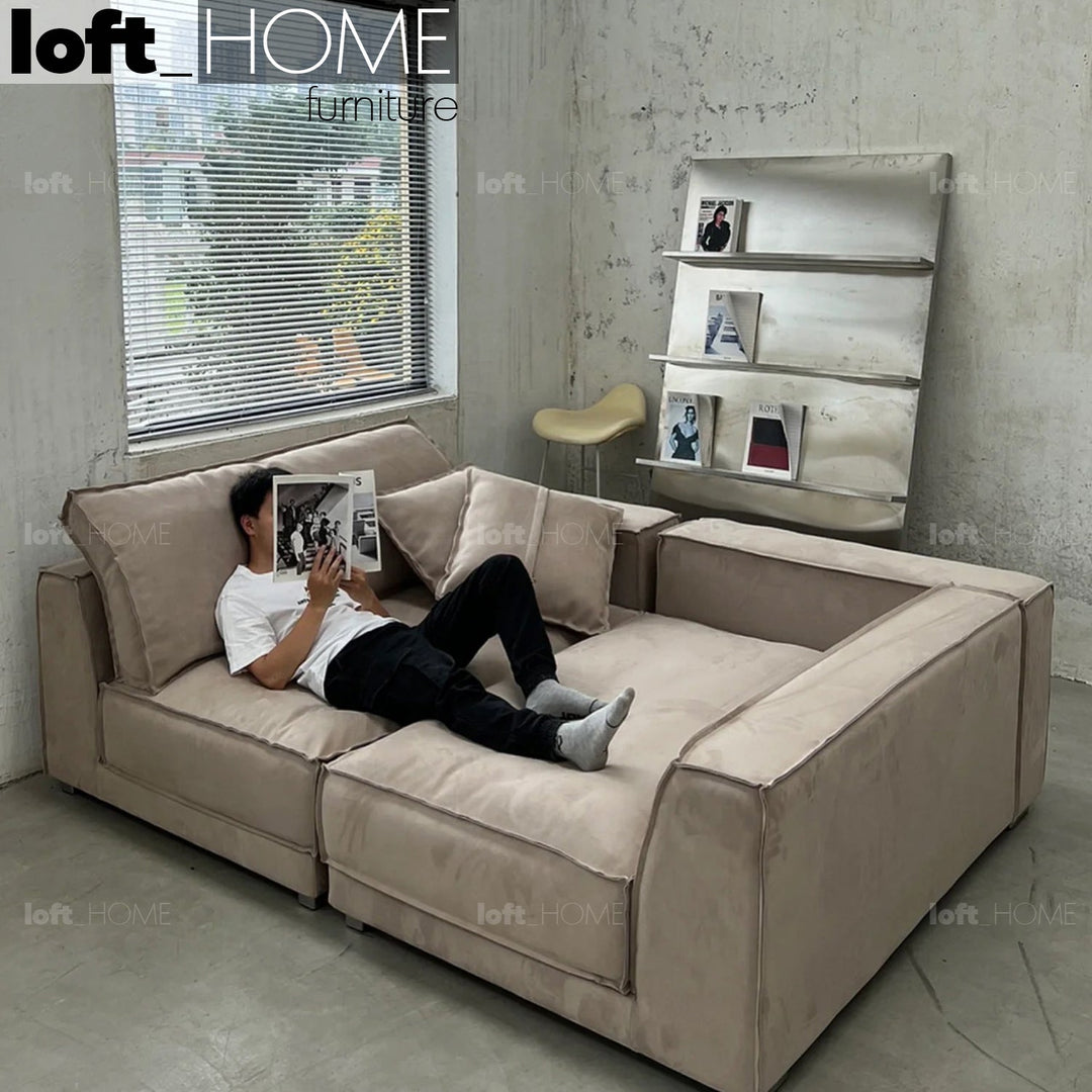 Minimalist suede fabric 3 seater sofa budapest situational feels.