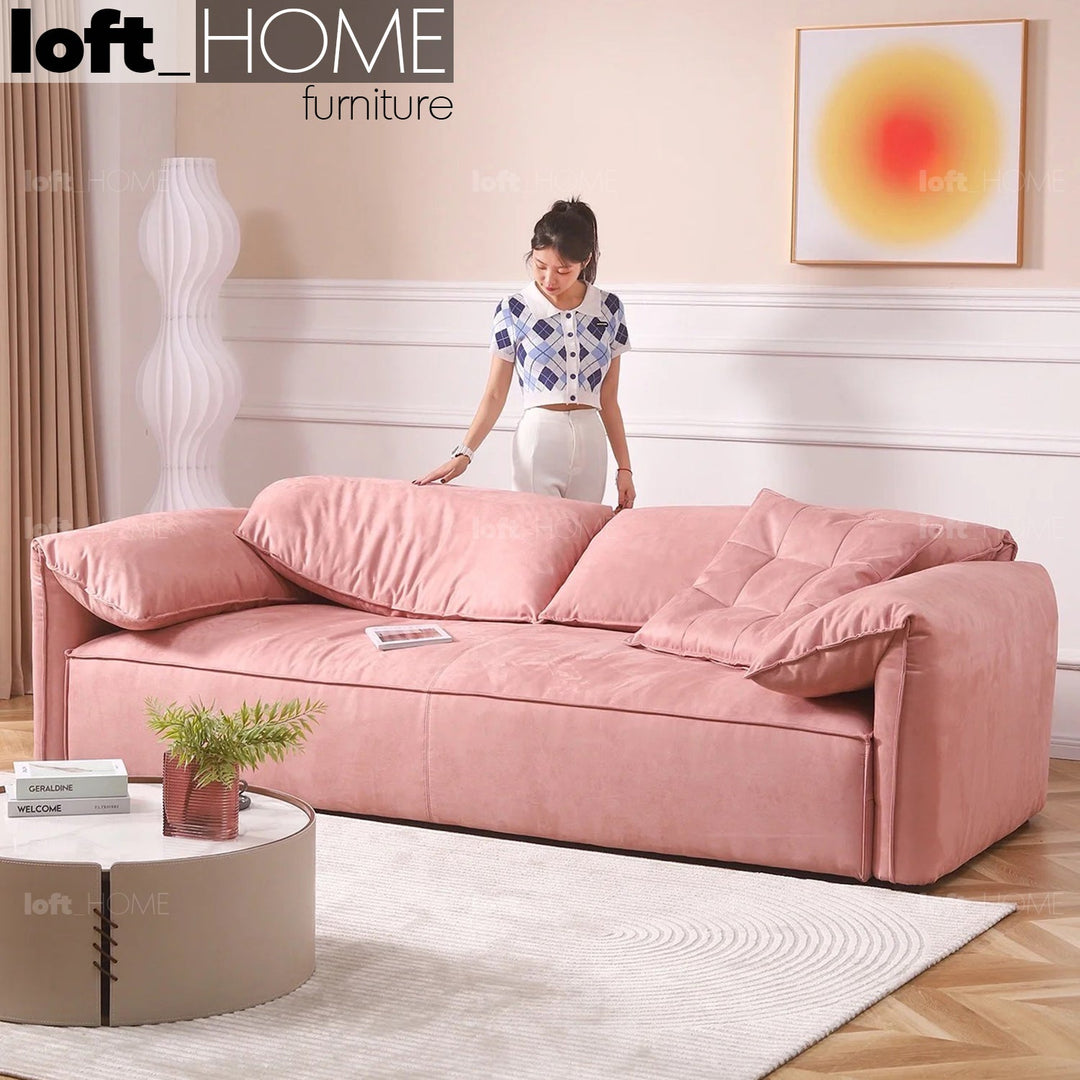 Minimalist suede fabric 3 seater sofa casablanca primary product view.