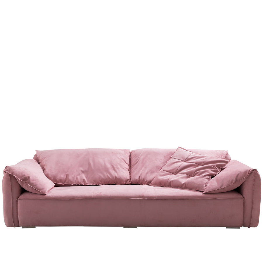 Minimalist suede fabric 3 seater sofa casablanca in white background.