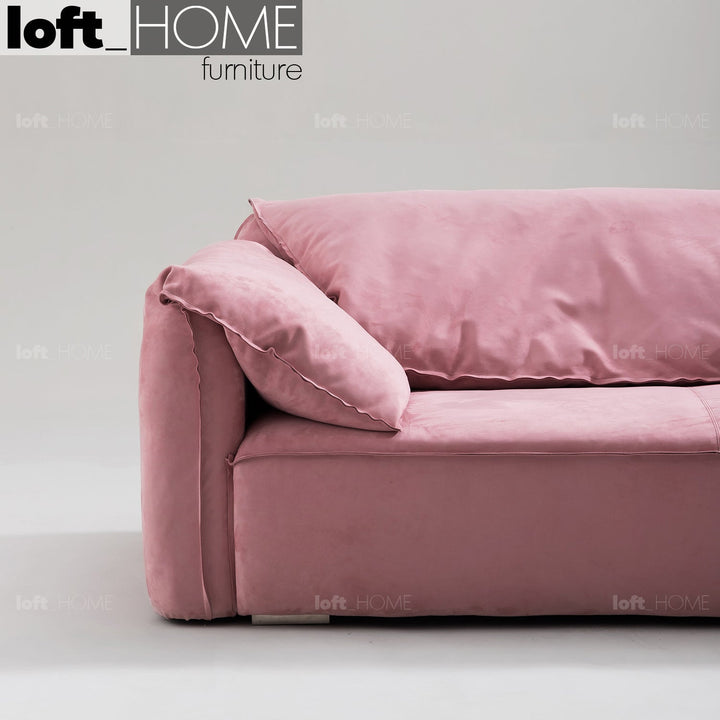 Minimalist suede fabric 3 seater sofa casablanca in close up details.