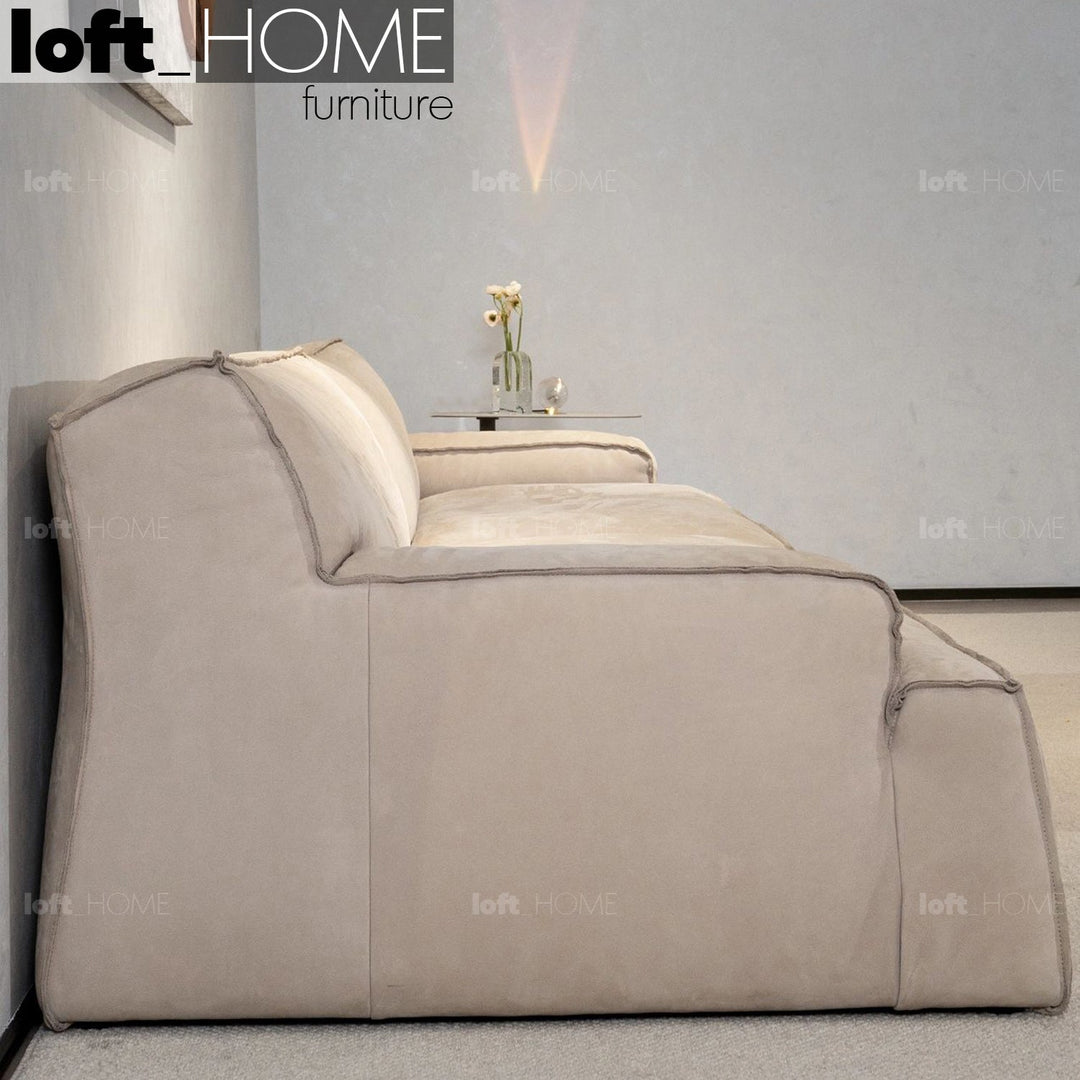 Minimalist suede fabric 3 seater sofa damasco in still life.