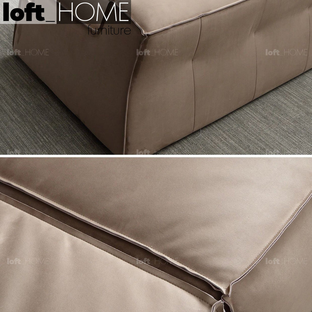 Minimalist suede fabric 3 seater sofa damasco in close up details.