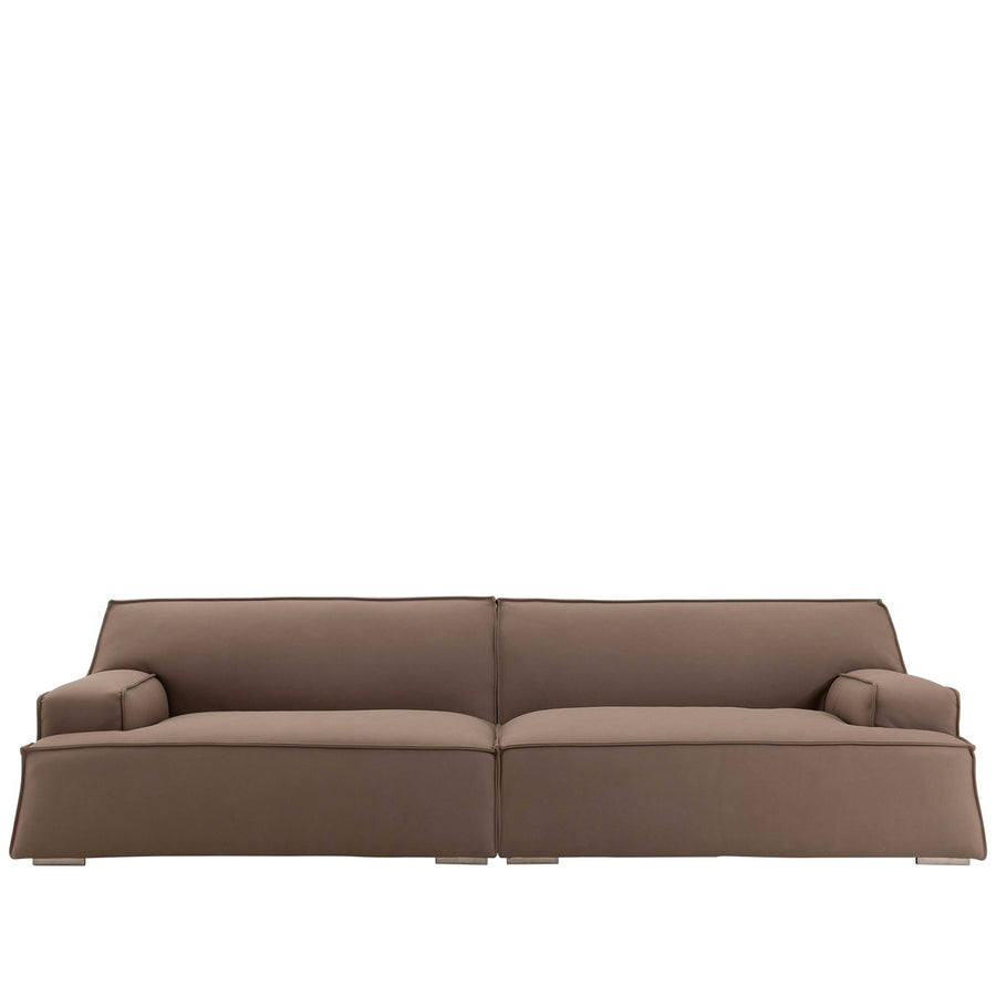 Minimalist suede fabric 3 seater sofa damasco in white background.
