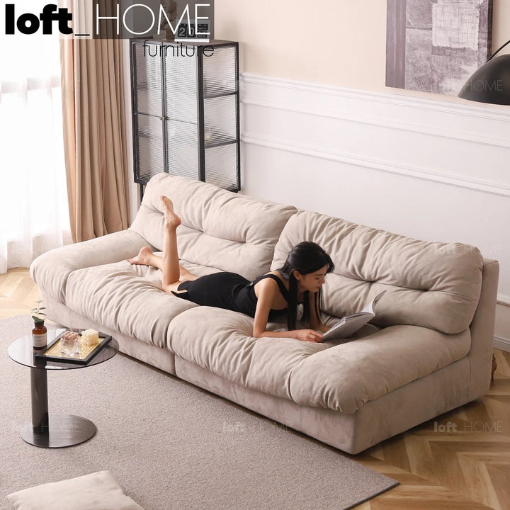 Minimalist suede fabric 3 seater sofa milano in still life.